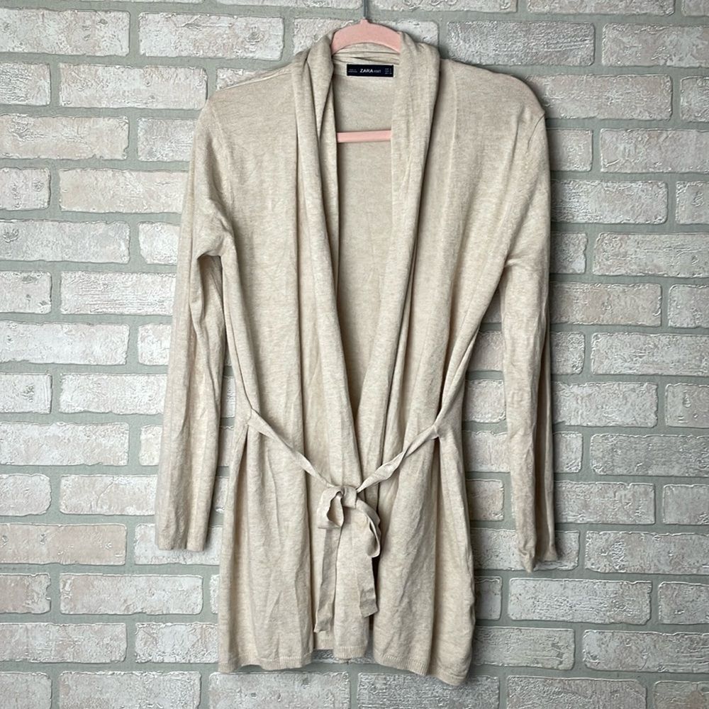 ZARA knit beige open front‎ belted cardigan size small